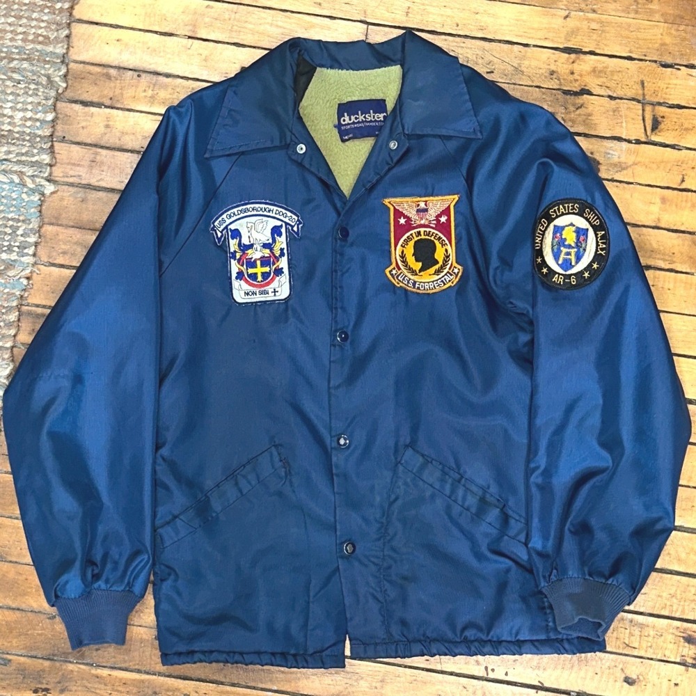 Vintage Duckster Navy Jacket US Navy Patches USS Goldsborough Forrestal Anzio M